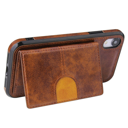 PU + TPU + PC Shockproof Back Cover Case with Card Slot & Holder For iPhone XS / X(Brown)-garmade.com
