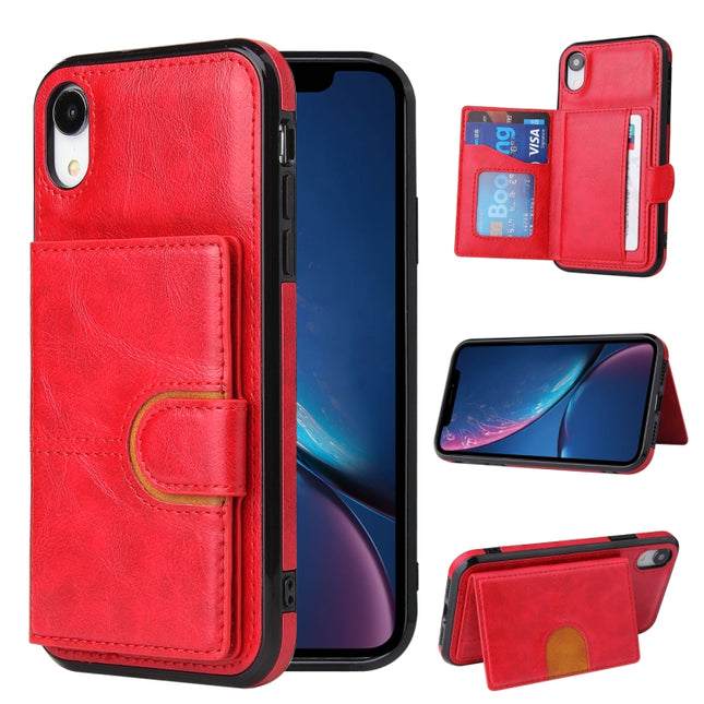 PU + TPU + PC Shockproof Back Cover Case with Card Slot & Holder For iPhone XR(Red)-garmade.com