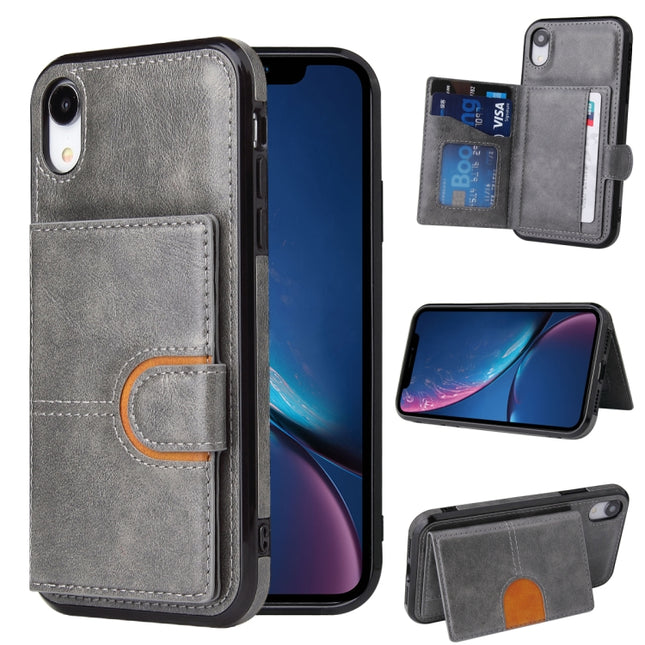 PU + TPU + PC Shockproof Back Cover Case with Card Slot & Holder For iPhone XR(Grey)-garmade.com