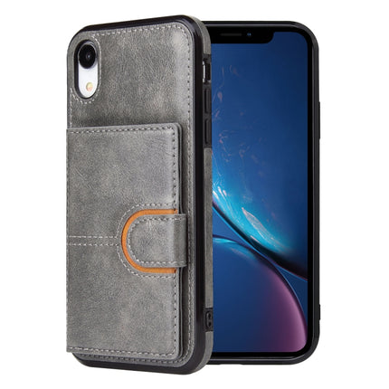 PU + TPU + PC Shockproof Back Cover Case with Card Slot & Holder For iPhone XR(Grey)-garmade.com