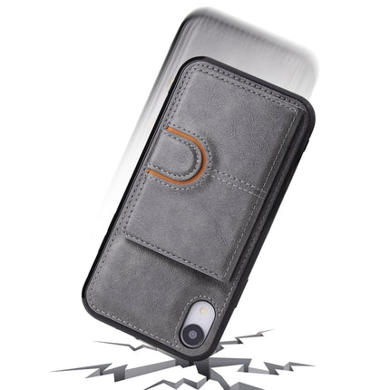 PU + TPU + PC Shockproof Back Cover Case with Card Slot & Holder For iPhone XR(Grey)-garmade.com