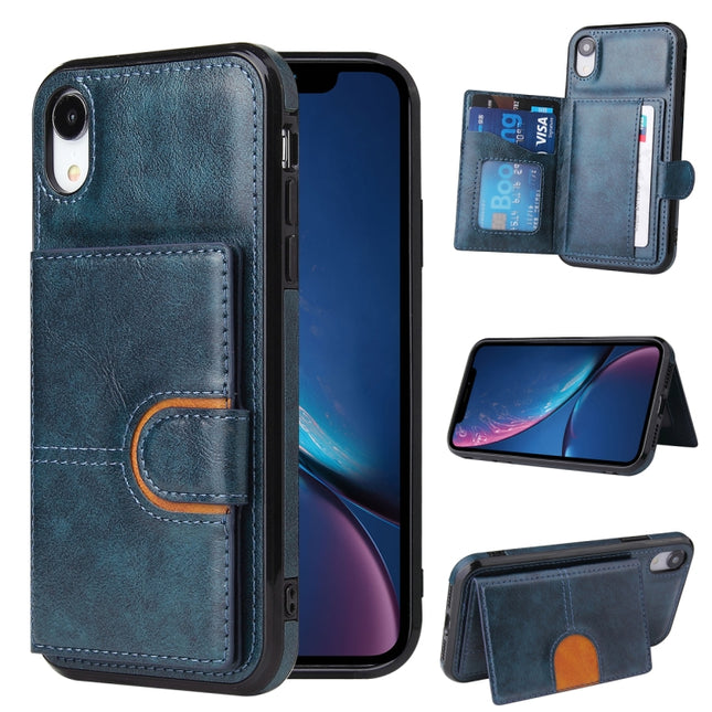 PU + TPU + PC Shockproof Back Cover Case with Card Slot & Holder For iPhone XR(Blue)-garmade.com