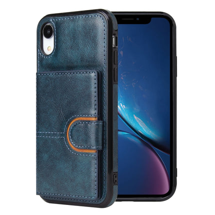 PU + TPU + PC Shockproof Back Cover Case with Card Slot & Holder For iPhone XR(Blue)-garmade.com