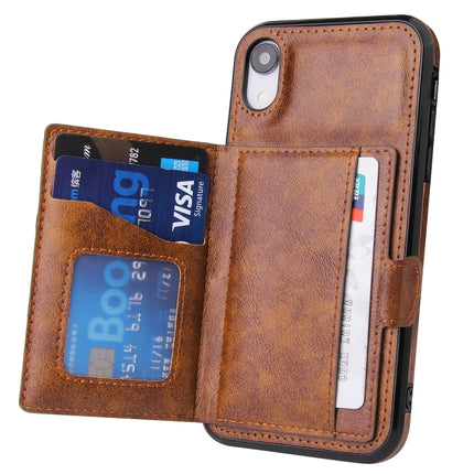 PU + TPU + PC Shockproof Back Cover Case with Card Slot & Holder For iPhone XS Max(Brown)-garmade.com