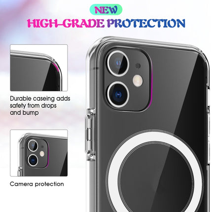Magsafe Case Simple Magnetic Ring All-inclusive Clear Crystal Acrylic PC +TPU Shockproof Case For iPhone 12 Pro Max(Transparent)-garmade.com