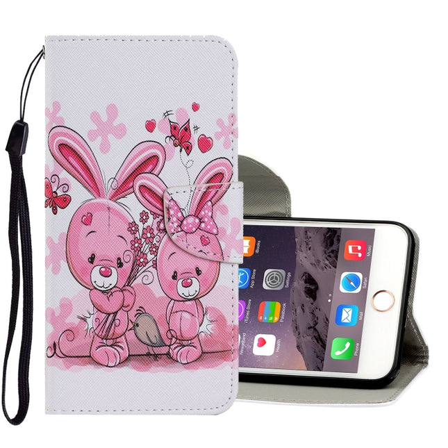 Coloured Drawing Pattern Horizontal Flip PU Leather Case with Holder & Card Slots & Wallet & Lanyard For iPhone 6 & 6s(Cute Rabbit)-garmade.com