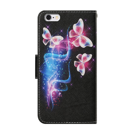 Coloured Drawing Pattern Horizontal Flip PU Leather Case with Holder & Card Slots & Wallet & Lanyard For iPhone 6 & 6s(Three Fluorescent Butterflies)-garmade.com