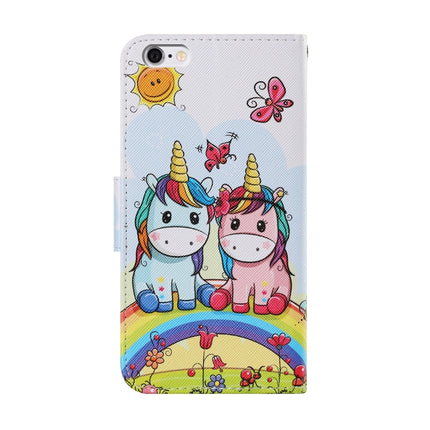 Coloured Drawing Pattern Horizontal Flip PU Leather Case with Holder & Card Slots & Wallet & Lanyard For iPhone 6 & 6s(Couple Unicorn)-garmade.com