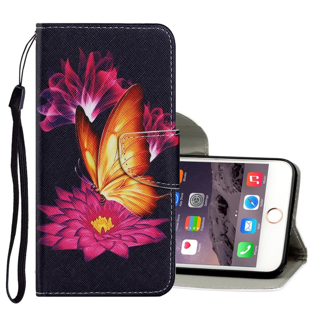 Coloured Drawing Pattern Horizontal Flip PU Leather Case with Holder & Card Slots & Wallet & Lanyard For iPhone 6 Plus & 6s Plus(Big Golden Butterfly)-garmade.com