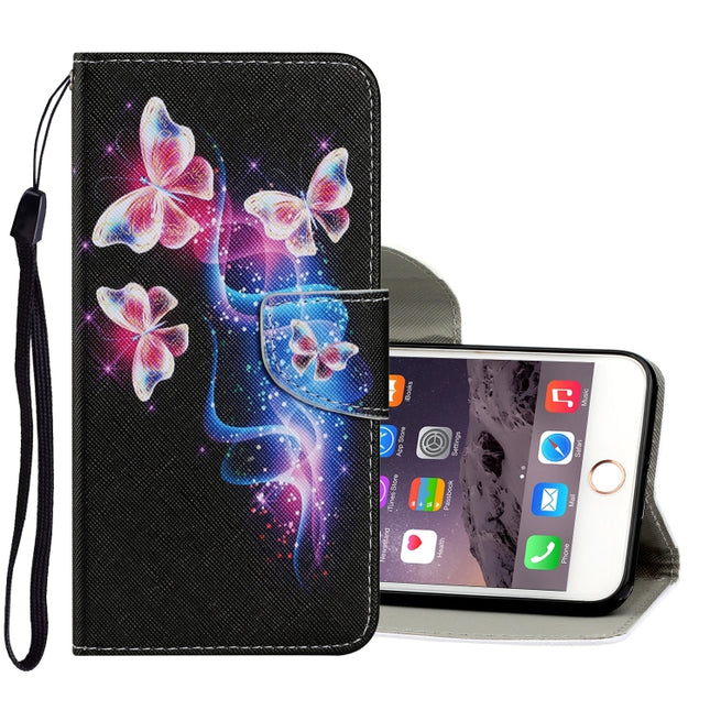 Coloured Drawing Pattern Horizontal Flip PU Leather Case with Holder & Card Slots & Wallet & Lanyard For iPhone 6 Plus & 6s Plus(Three Fluorescent Butterflies)-garmade.com