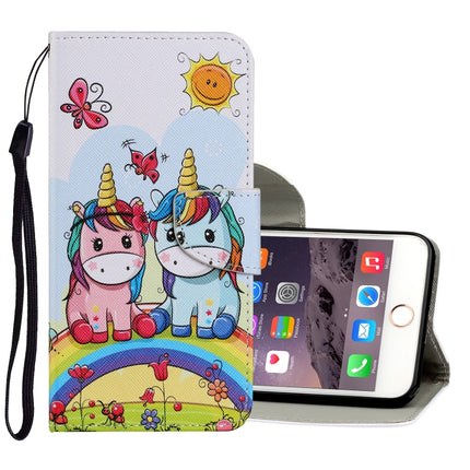 Coloured Drawing Pattern Horizontal Flip PU Leather Case with Holder & Card Slots & Wallet & Lanyard For iPhone 6 Plus & 6s Plus(Couple Unicorn)-garmade.com