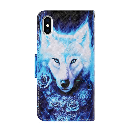 Coloured Drawing Pattern Horizontal Flip PU Leather Case with Holder & Card Slots & Wallet & Lanyard For iPhone X / XS(Rose Wolf)-garmade.com