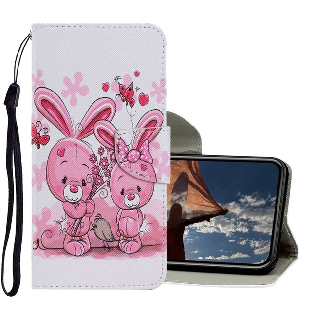 Coloured Drawing Pattern Horizontal Flip PU Leather Case with Holder & Card Slots & Wallet & Lanyard For iPhone X / XS(Cute Rabbit)-garmade.com