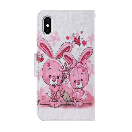 Coloured Drawing Pattern Horizontal Flip PU Leather Case with Holder & Card Slots & Wallet & Lanyard For iPhone X / XS(Cute Rabbit)-garmade.com