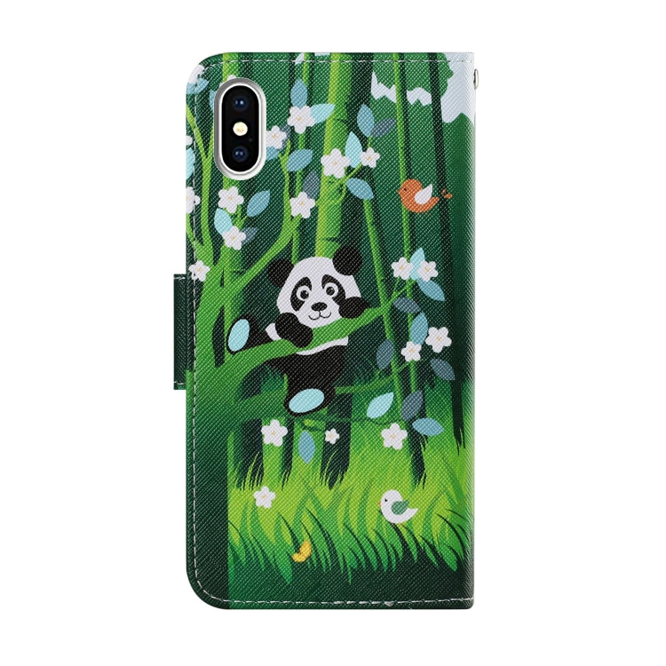 Coloured Drawing Pattern Horizontal Flip PU Leather Case with Holder & Card Slots & Wallet & Lanyard For iPhone X / XS(Panda)-garmade.com