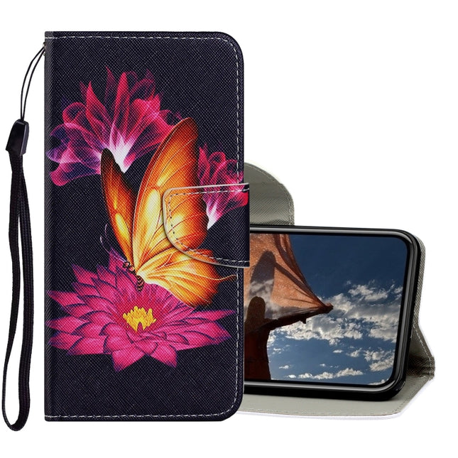Coloured Drawing Pattern Horizontal Flip PU Leather Case with Holder & Card Slots & Wallet & Lanyard For iPhone X / XS(Big Golden Butterfly)-garmade.com
