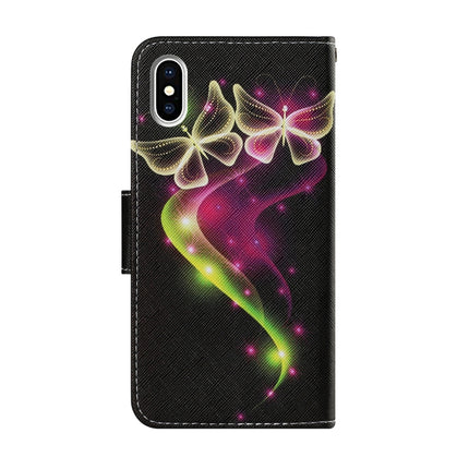 Coloured Drawing Pattern Horizontal Flip PU Leather Case with Holder & Card Slots & Wallet & Lanyard For iPhone X / XS(Couple Butterfly)-garmade.com
