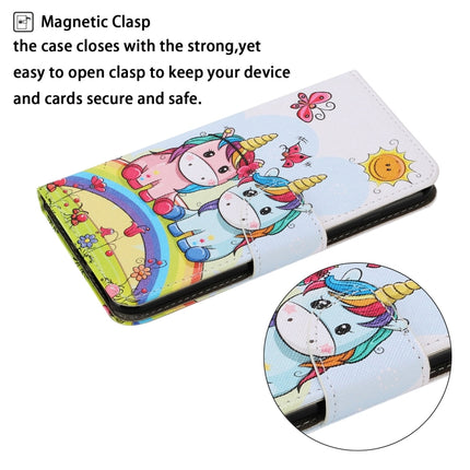 Coloured Drawing Pattern Horizontal Flip PU Leather Case with Holder & Card Slots & Wallet & Lanyard For iPhone X / XS(Couple Unicorn)-garmade.com