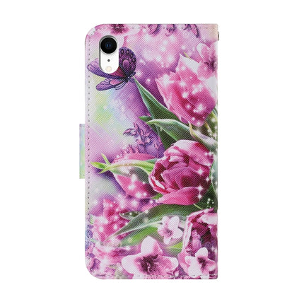 Coloured Drawing Pattern Horizontal Flip PU Leather Case with Holder & Card Slots & Wallet & Lanyard For iPhone XR(Rose Butterfly)-garmade.com