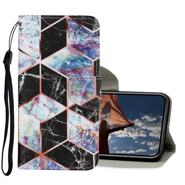Coloured Drawing Pattern Horizontal Flip PU Leather Case with Holder & Card Slots & Wallet & Lanyard For iPhone XR(Black Marble)-garmade.com