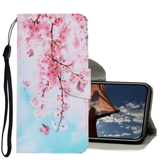 Coloured Drawing Pattern Horizontal Flip PU Leather Case with Holder & Card Slots & Wallet & Lanyard For iPhone XR(Cherry Blossoms)-garmade.com