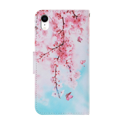 Coloured Drawing Pattern Horizontal Flip PU Leather Case with Holder & Card Slots & Wallet & Lanyard For iPhone XR(Cherry Blossoms)-garmade.com