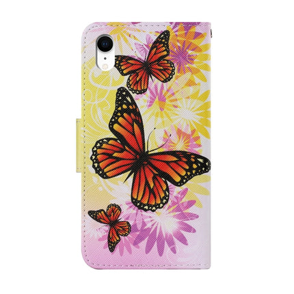 Coloured Drawing Pattern Horizontal Flip PU Leather Case with Holder & Card Slots & Wallet & Lanyard For iPhone XR(Chrysanthemum Butterfly)-garmade.com