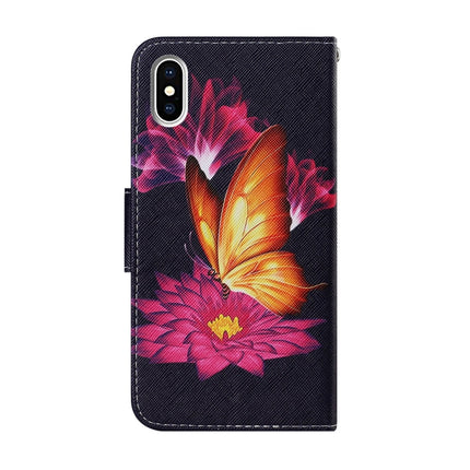 Coloured Drawing Pattern Horizontal Flip PU Leather Case with Holder & Card Slots & Wallet & Lanyard For iPhone XS Max(Big Golden Butterfly)-garmade.com