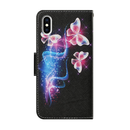 Coloured Drawing Pattern Horizontal Flip PU Leather Case with Holder & Card Slots & Wallet & Lanyard For iPhone XS Max(Three Fluorescent Butterflies)-garmade.com