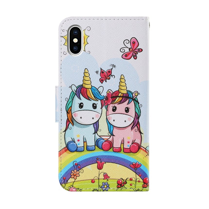 Coloured Drawing Pattern Horizontal Flip PU Leather Case with Holder & Card Slots & Wallet & Lanyard For iPhone XS Max(Couple Unicorn)-garmade.com