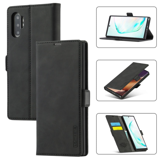 For Samsung Galaxy Note10 LC.IMEEK Strong Magnetism Ultra-thin Horizontal Flip Shockproof Matte TPU + PU Leather Case with Holder & Card Slots & Wallet(Black)-garmade.com