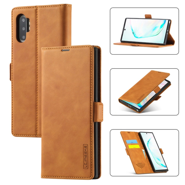For Samsung Galaxy Note10 LC.IMEEK Strong Magnetism Ultra-thin Horizontal Flip Shockproof Matte TPU + PU Leather Case with Holder & Card Slots & Wallet(Brown)-garmade.com