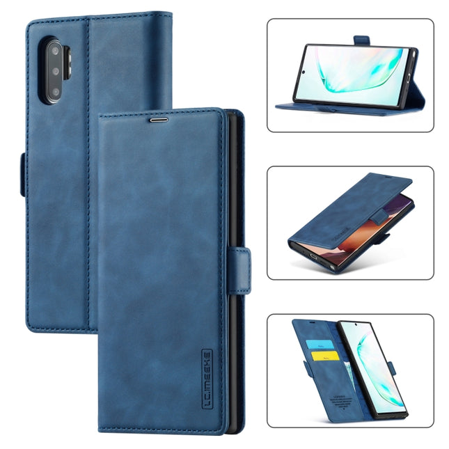 For Samsung Galaxy Note10 LC.IMEEK Strong Magnetism Ultra-thin Horizontal Flip Shockproof Matte TPU + PU Leather Case with Holder & Card Slots & Wallet(Blue)-garmade.com