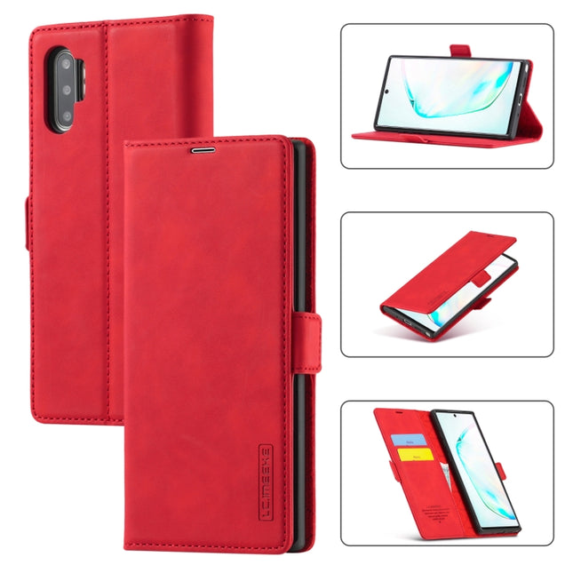 For Samsung Galaxy Note10 LC.IMEEK Strong Magnetism Ultra-thin Horizontal Flip Shockproof Matte TPU + PU Leather Case with Holder & Card Slots & Wallet(Red)-garmade.com