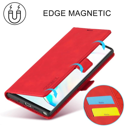 For Samsung Galaxy Note10 LC.IMEEK Strong Magnetism Ultra-thin Horizontal Flip Shockproof Matte TPU + PU Leather Case with Holder & Card Slots & Wallet(Red)-garmade.com