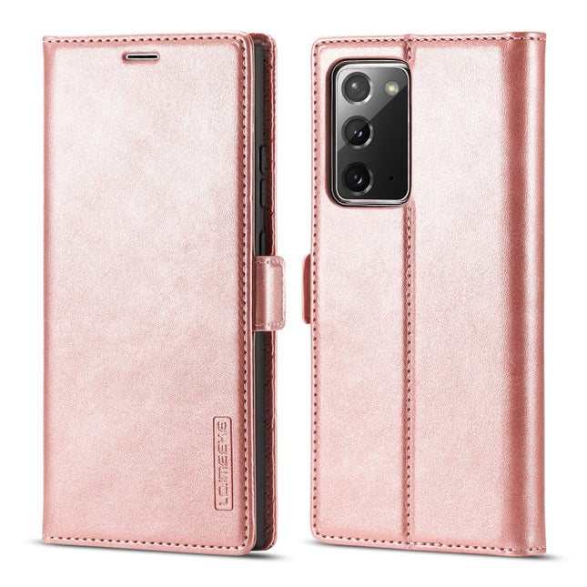 For Samsung Galaxy Note20 LC.IMEEK Strong Magnetism Ultra-thin Horizontal Flip Shockproof Matte TPU + PU Leather Case with Holder & Card Slots & Wallet(Rose Gold)-garmade.com
