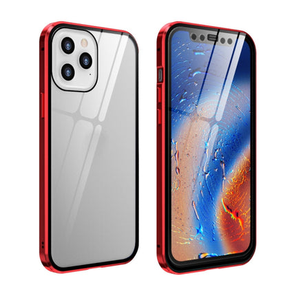 Double Sides Tempered Glass Magnetic Adsorption Metal Frame HD Screen Case For iPhone 12 Pro Max(Red)-garmade.com