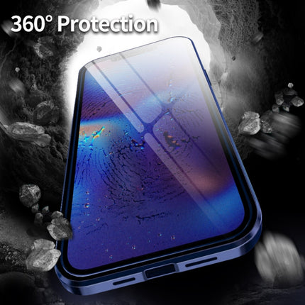 Double Sides Tempered Glass Magnetic Adsorption Metal Frame HD Screen Case For iPhone 12 Pro Max(Blue)-garmade.com