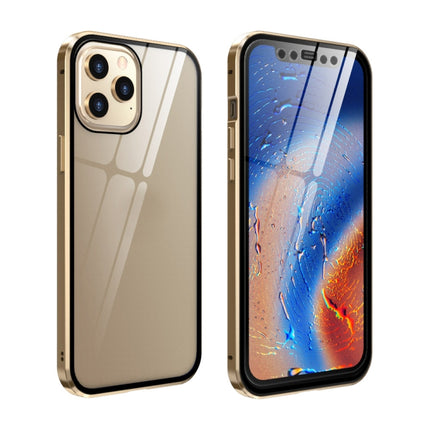 Double Sides Tempered Glass Magnetic Adsorption Metal Frame HD Screen Case For iPhone 12 / 12 Pro(Gold)-garmade.com