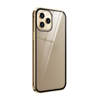 Double Sides Tempered Glass Magnetic Adsorption Metal Frame HD Screen Case For iPhone 12 / 12 Pro(Gold)-garmade.com