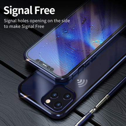 Double Sides Tempered Glass Magnetic Adsorption Metal Frame HD Screen Case For iPhone 12 / 12 Pro(Blue Purple)-garmade.com