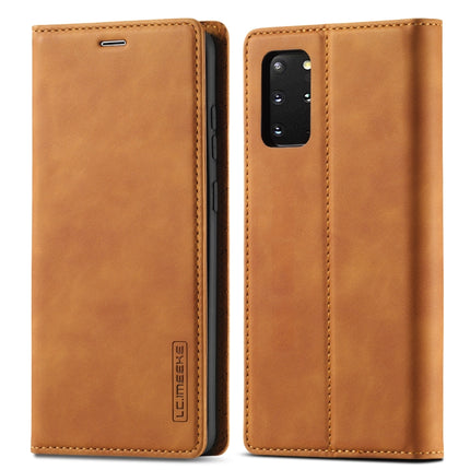 For Samsung Galaxy S20 LC.IMEEKE Strong Magnetism Ultra-thin Horizontal Flip Shockproof Matte TPU + PU Leather Case with Holder & Card Slots & Wallet(Brown)-garmade.com