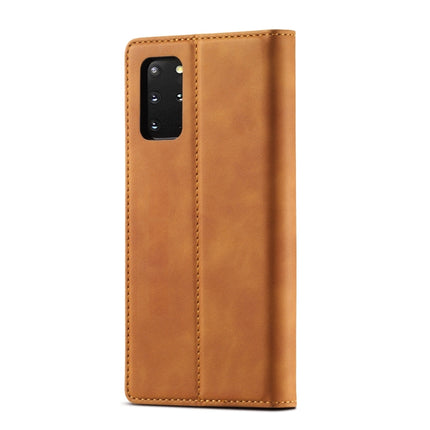 For Samsung Galaxy S20 LC.IMEEKE Strong Magnetism Ultra-thin Horizontal Flip Shockproof Matte TPU + PU Leather Case with Holder & Card Slots & Wallet(Brown)-garmade.com