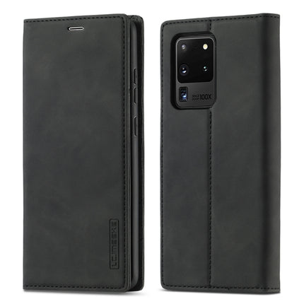 For Samsung Galaxy S20 Ultra LC.IMEEKE Strong Magnetism Ultra-thin Horizontal Flip Shockproof Matte TPU + PU Leather Case with Holder & Card Slots & Wallet(Black)-garmade.com