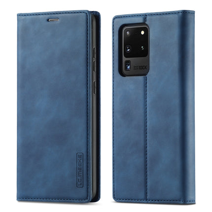 For Samsung Galaxy S20 Ultra LC.IMEEKE Strong Magnetism Ultra-thin Horizontal Flip Shockproof Matte TPU + PU Leather Case with Holder & Card Slots & Wallet(Blue)-garmade.com