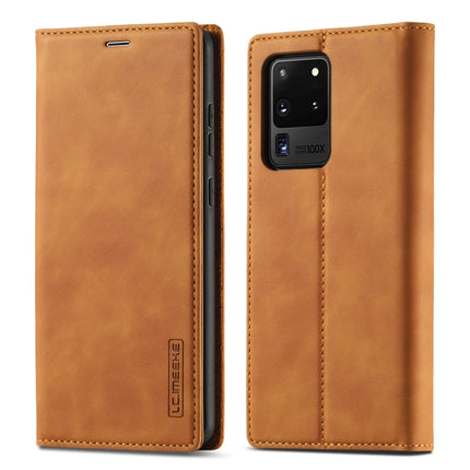 For Samsung Galaxy S20 Ultra LC.IMEEKE Strong Magnetism Ultra-thin Horizontal Flip Shockproof Matte TPU + PU Leather Case with Holder & Card Slots & Wallet(Brown)-garmade.com