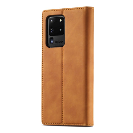 For Samsung Galaxy S20 Ultra LC.IMEEKE Strong Magnetism Ultra-thin Horizontal Flip Shockproof Matte TPU + PU Leather Case with Holder & Card Slots & Wallet(Brown)-garmade.com