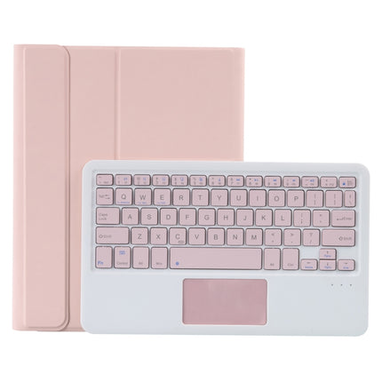 T098B-A Pressed Skin Texture TPU Detachable Candy Colors Bluetooth Keyboard Tablet Case for iPad Air 4 10.9 inch (2020), with Stand & Pen Slot & Touch(Pink)-garmade.com