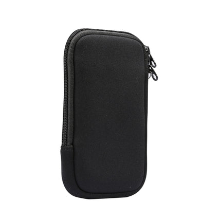 Universal Elasticity Zipper Protective Case Storage Bag with Lanyard For iPhone 12 / 12 Pro / 6.1 inch Smart Phones(Black)-garmade.com