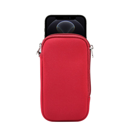Universal Elasticity Zipper Protective Case Storage Bag with Lanyard For iPhone 12 / 12 Pro / 6.1 inch Smart Phones(Purplish Red)-garmade.com